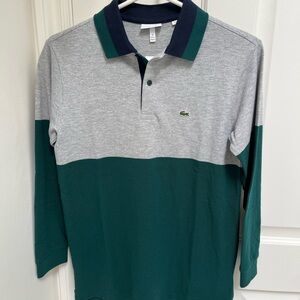 Lacoste Two-Tone Long-Sleeve Polo — Gray & Green
